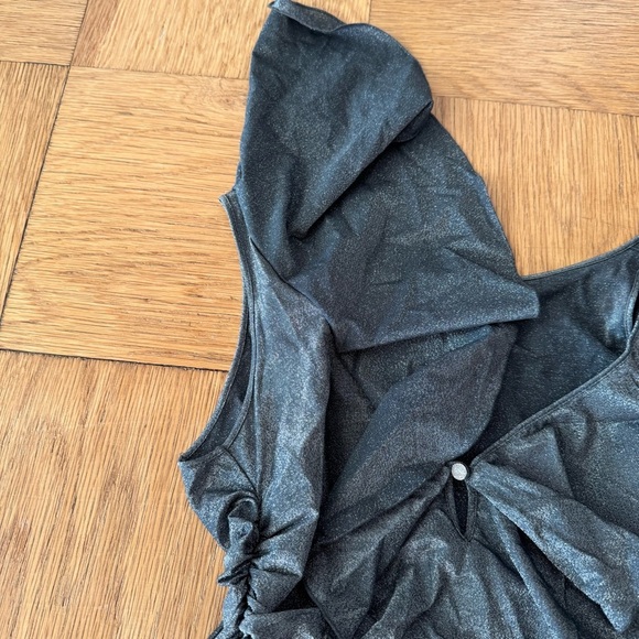 Moschino Cheap & Chic Silver Metallic Ruffle Top US 8 Ruched Flutter Sleeve - Picture 3 of 10